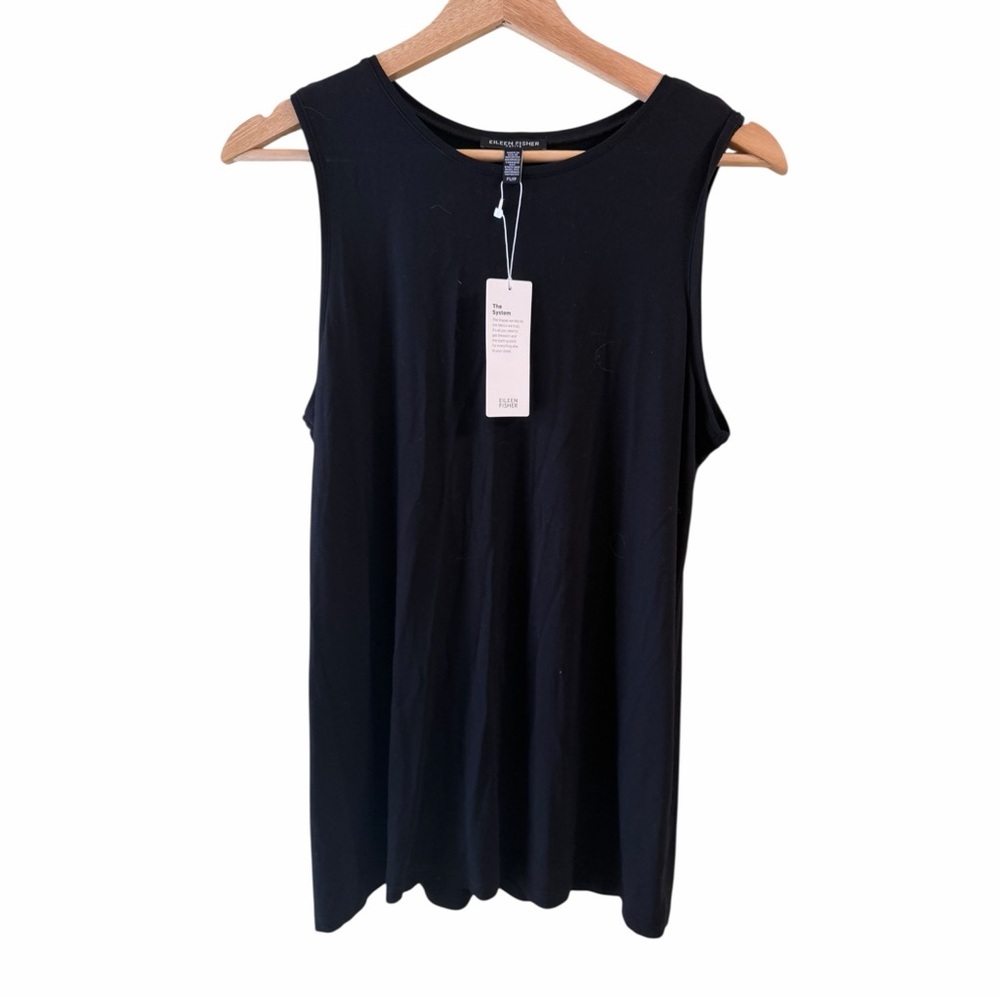 Eileen Fisher Classic Black Crew Neck Long Tank Top Nwt